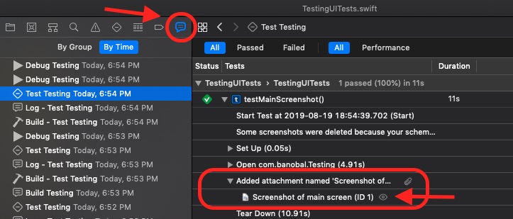Where to locate screenshot on test report